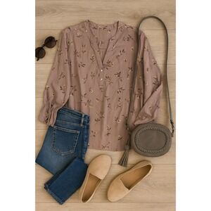 HILARY RADLEY Blouse Purple Floral V-Neck Long Sleeve Top Women's XXL